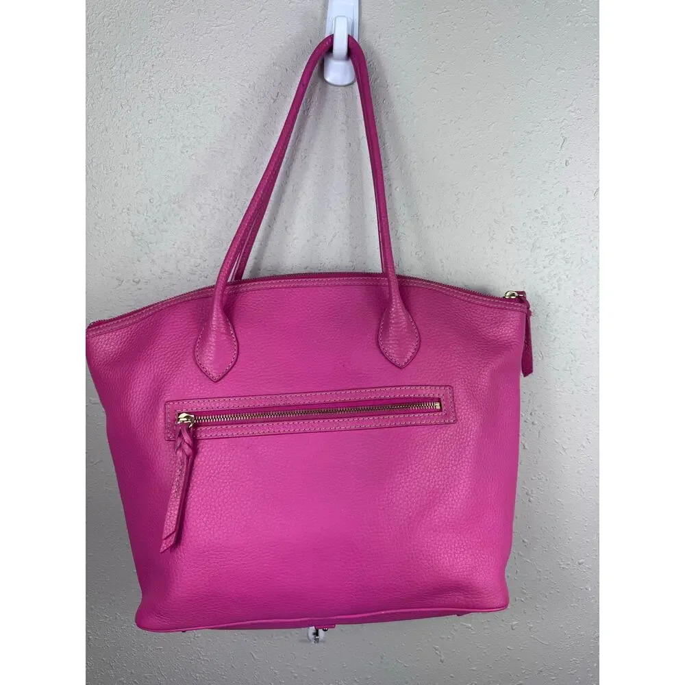 Dooney & Bourke Vibrant Pink Pebbled Leather Crescent Tote with COA